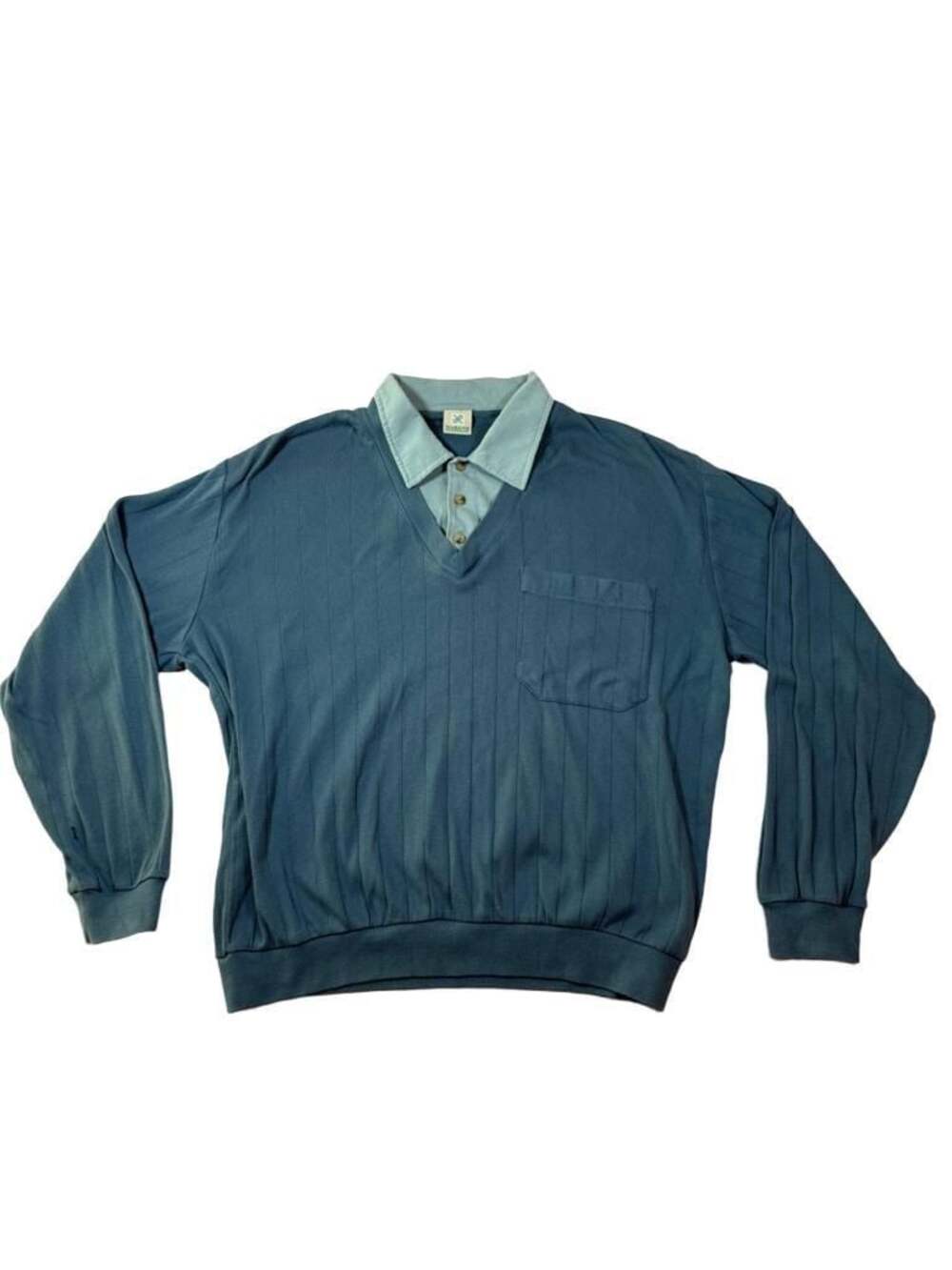 Haband Vintage 90s Teal Collared Layered Pullover Sweater Shirt Style 16R Size L